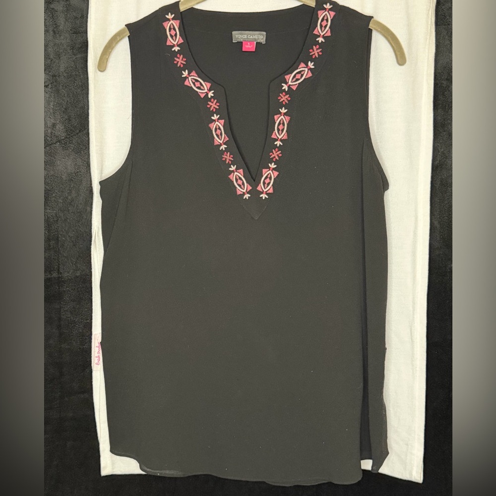 Vince Camuto Black Top with Pink Embroidery
